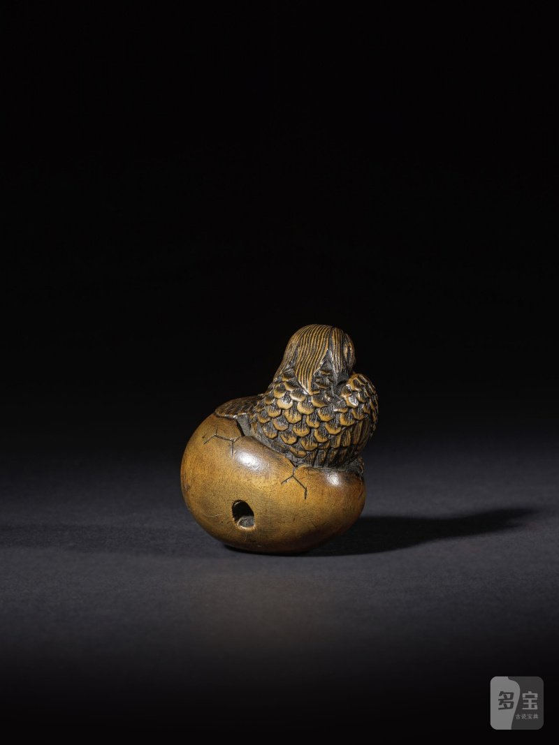 木彫根付 天狗の卵 銘「重勝」 19世紀前期 | NETSUKE EN BOIS REPRÉSENTANT UN TENGU NO TAMAGO - 图4
